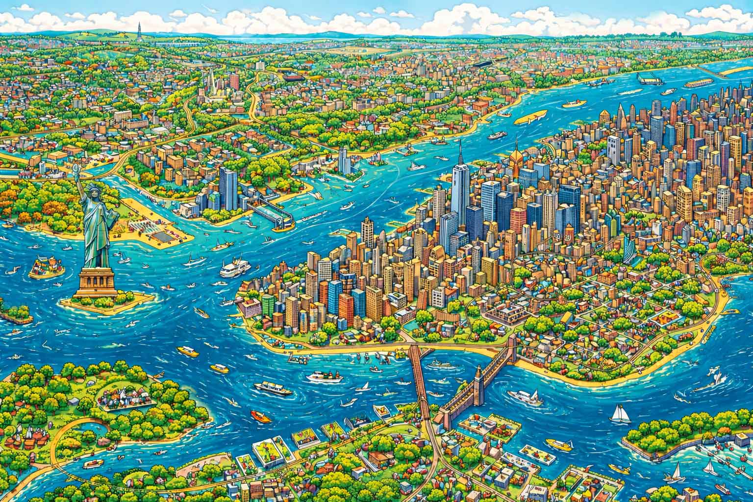 The Manhattan Scenic Cruises map shows the route of the harbor sightseeing cruise.